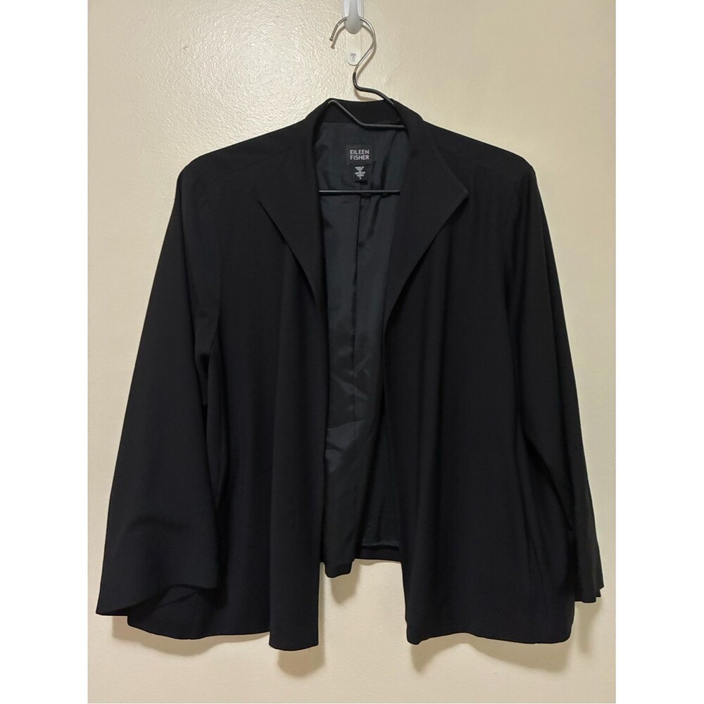 EILEEN FISHER Black Open-Front Wool  Blend Swing Jacket size large